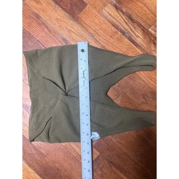 Urban Outfitters Ribbed Tie-Back Wrap Crop Tank Olive Green M/L - Picture 3 of 4